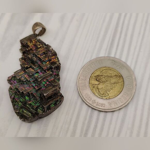 Bismuth Crystal Iridescent Rainbow Metal Jewelry Silver Vintage Natural - Picture 15 of 15
